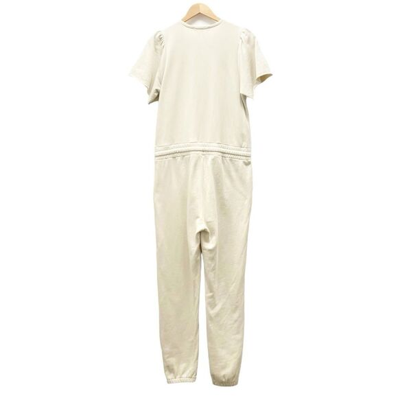 Rebecca Minkoff Mila Zip Front Short Sleeve Cream Cotton Jumpsuit Size Medium - Picture 3 of 16